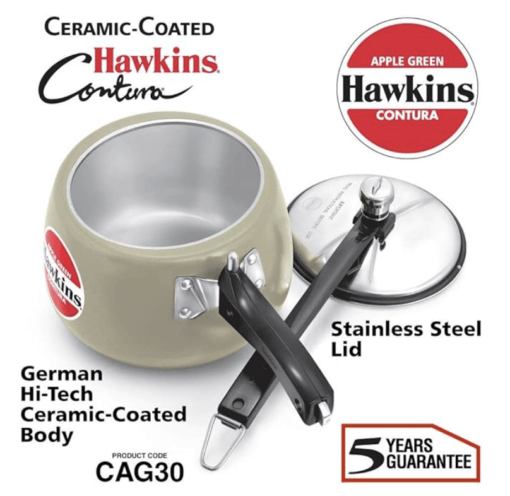 Hawkins Ceramic- Coated Contura 3L Green Apple Pressure Cooker - Image 3